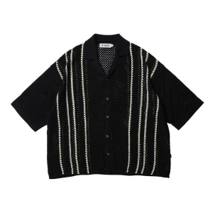 EVISEN – STRIPE CROCHET SHIRT – BLACK