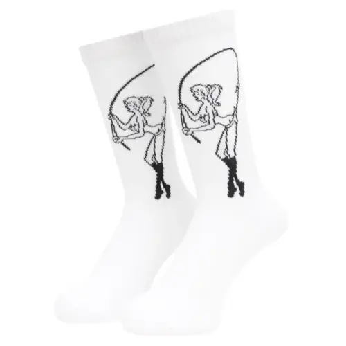 WHIMSY / FISHING GIRL SOCKS - WHITE